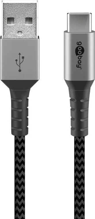 USB-C™ till USB-A textilkabel med metallkontakter 2 m
