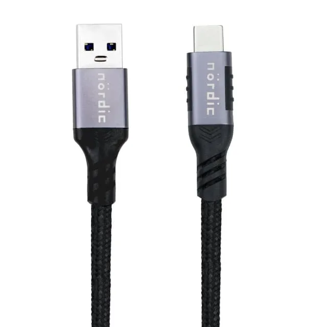 NÖRDIC 1m USB3.2 Gen1 USB-C till A nylonflätad kabel