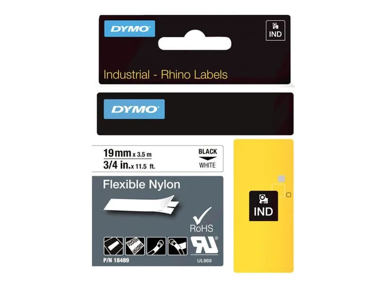 DYMO RhinoPRO märktejp flex nylon 19mm, svart på vitt (18489)