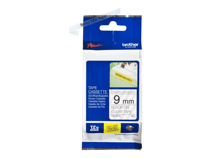 Tape 9mm TZe-S121 Svart/Klar