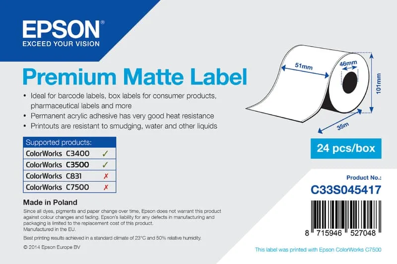 Etiketter Premium Matt Löpande 51mm x 35m