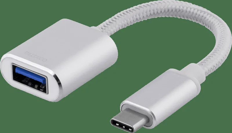 DELTACO USB-C 3.1 Gen 1 till USB-A OTG adapter, alu, vit påse, silver