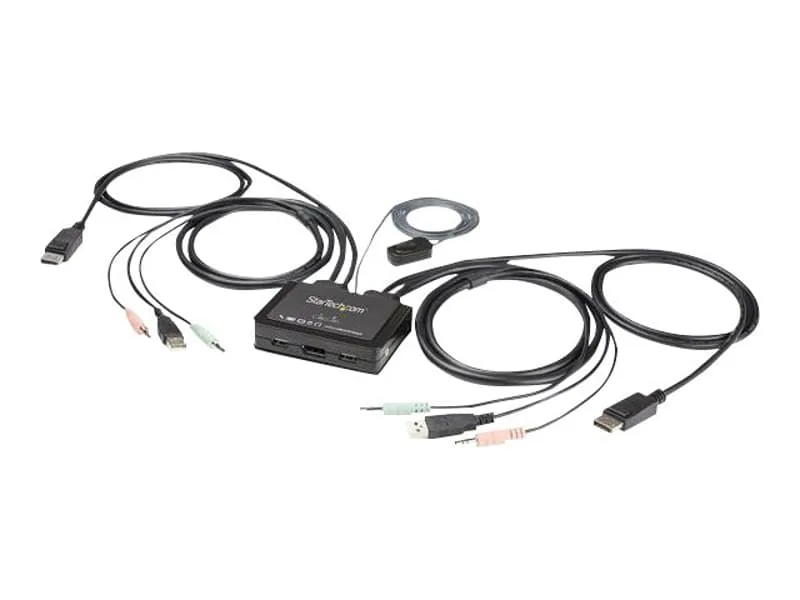 2 Port USB 4K60Hz DisplayPort KVM Switch with Built-In Cables