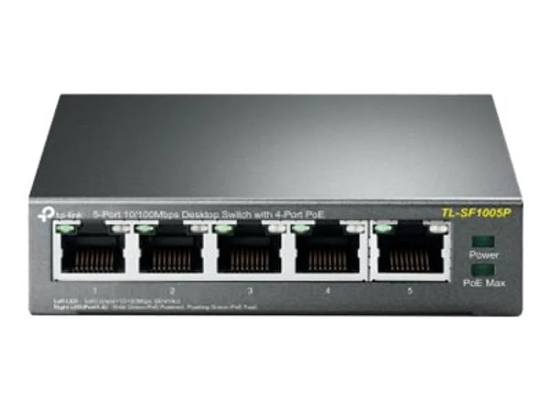 TP-Link Skrivbordsswitch, 4-portar, PoE, 100 Mbps, 58W, svart