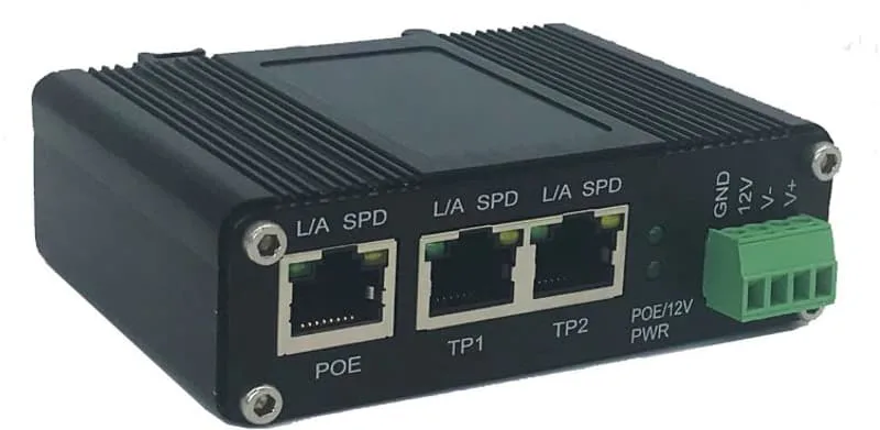 Direktronik Industriell PoE-splitter med switch och DC-plint