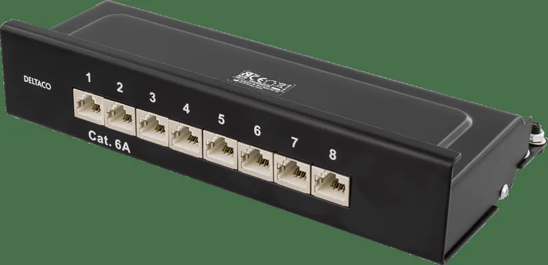 Patch Panel, 8 portar, CAT6a, svart
