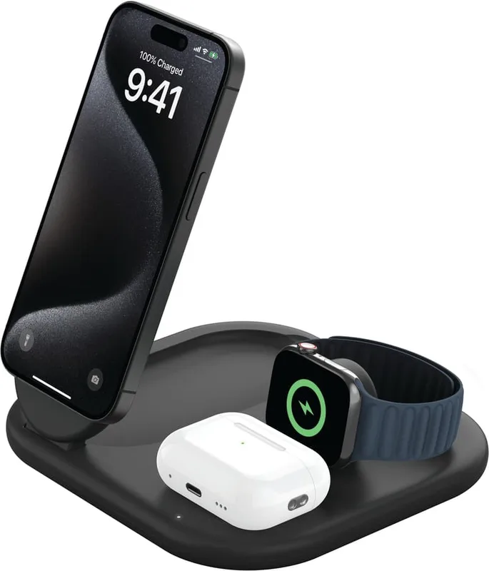 Belkin BoostCharge 3-i-1 magnetisk hopfällbar Qi2-laddare 15 W