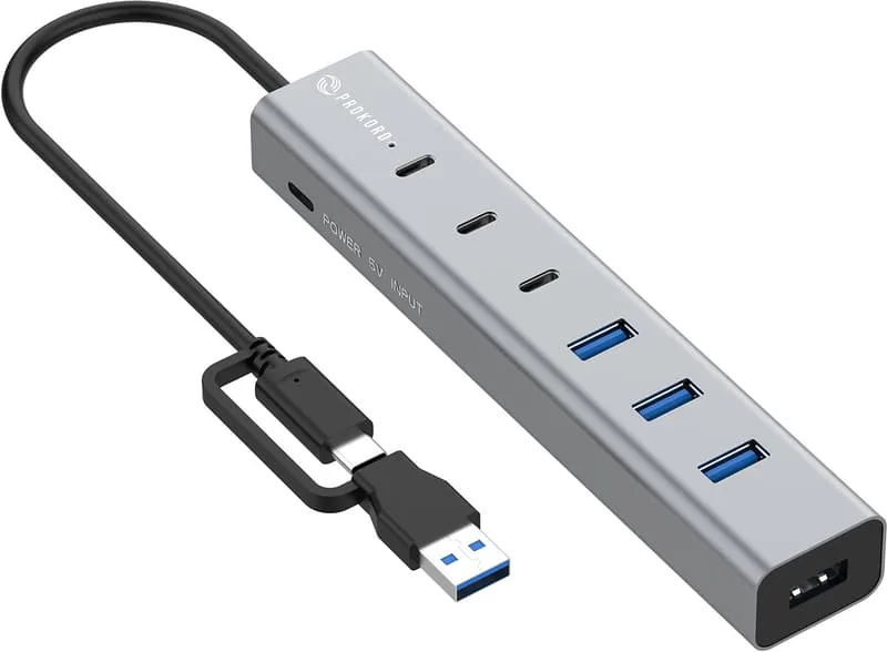 Prokord 7-Portars USB 3.0 HUB med USB-C