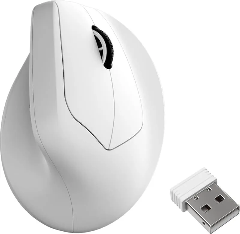 Keychron M5 - Vertikal mus - ergonomisk - optisk - 7 knappar - trådlös, kabelansluten - 2.4 GHz, Bluetooth 5.3, USB-C - vit