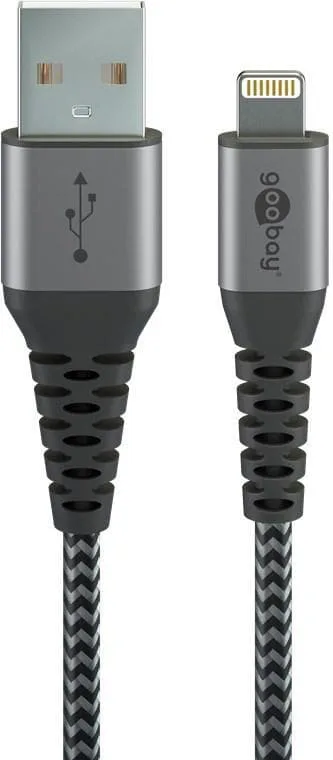 Goobay Lightning till USB-A-textilkabel med metallpluggar 0,5 m