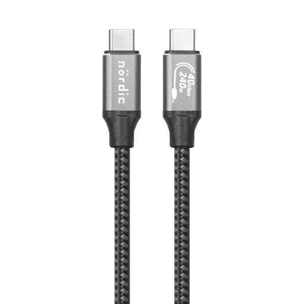 NÖRDIC 25cm USB4 USB-C till C nylonflätad kabel