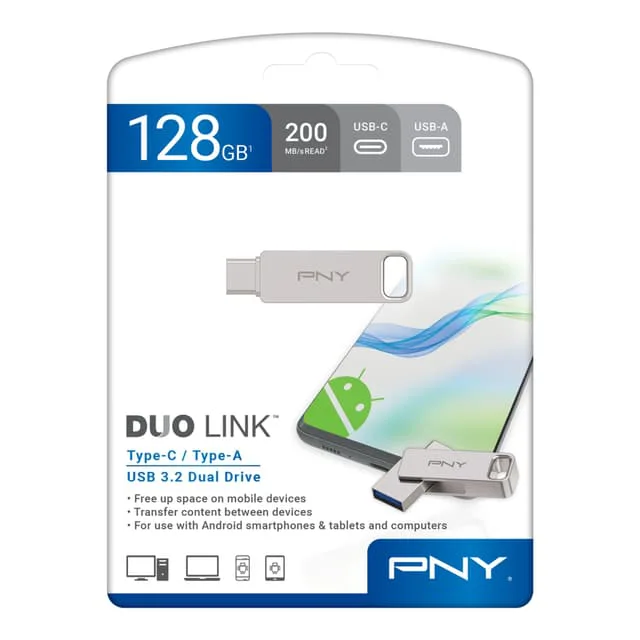 PNY 128GB DUO LINK USB 3.2 Type-C Dual Flash Drive for Android Devices and Computers