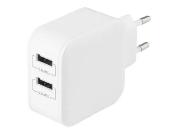 DELTACO Väggladdare med dubbla USB-A portar, 4,8 A, 24 W, vit