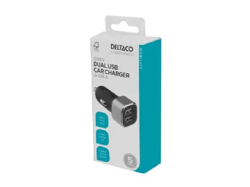DELTACO USB car charger, 2x USB-A, 2,4 A