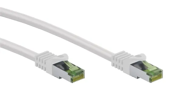 Goobay RJ45 patchkabel med CAT 8.1 S/FTP råkabel, AWG 26, vit kopparledare, LSZH halogenfri kabelhölje, RJ45-kontakt (CAT 6A), 15 m