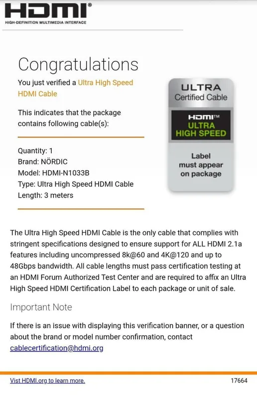 NÖRDIC CERTIFIED CABLES 3m Ultra High Speed HDMI 2.1 8K 60Hz 4K 120Hz