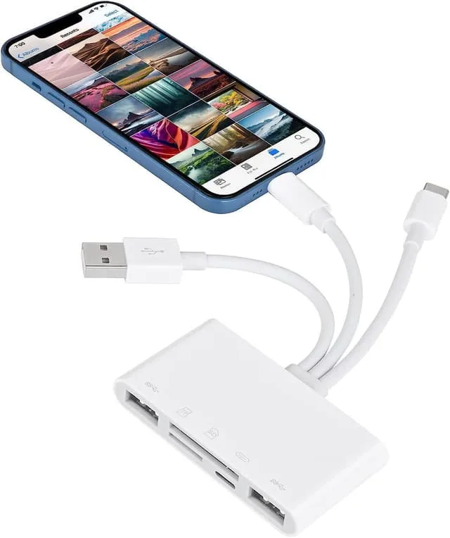 NÖRDIC USB-A, USB-C, Lightning Kortläsare 2 Slot SD, MicroSD 1xUSB-A, 1xAUX, 1xLightning-laddning UHS-I