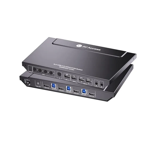 AV Access 4K USB-C & HDMI KVM-switch 4 datorer 1 bildskärm, 60W laddning för bärbar dator