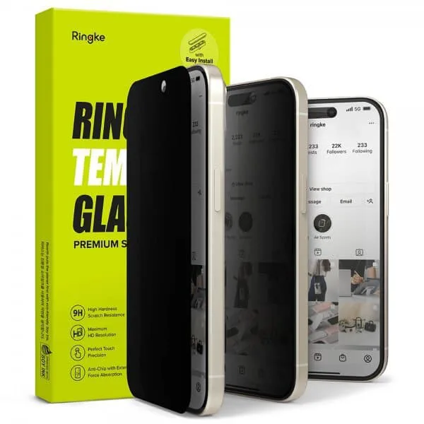 Ringke iPhone 15 Skärmskydd Privacy Tempered Glass