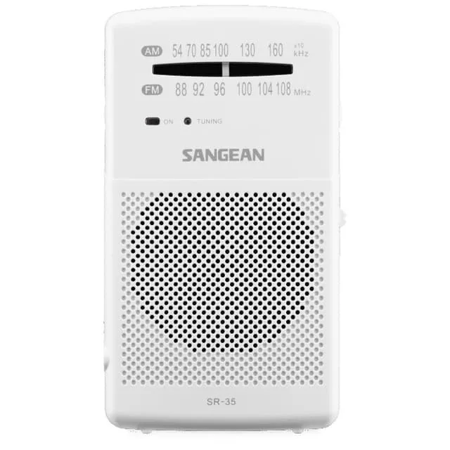 SR-35 White AM/FM Analog Pocket Radio with built-in speaker