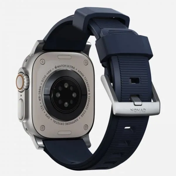 NOMAD Apple Watch 42/44/45mm/Apple Watch Ultra Armband Rugged Band Silver Hardware Atlantic Blue