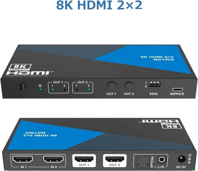 NÖRDIC 8K HDMI 2.1 Matrix switch 2x2 med audio extractor Toslink & Stereo