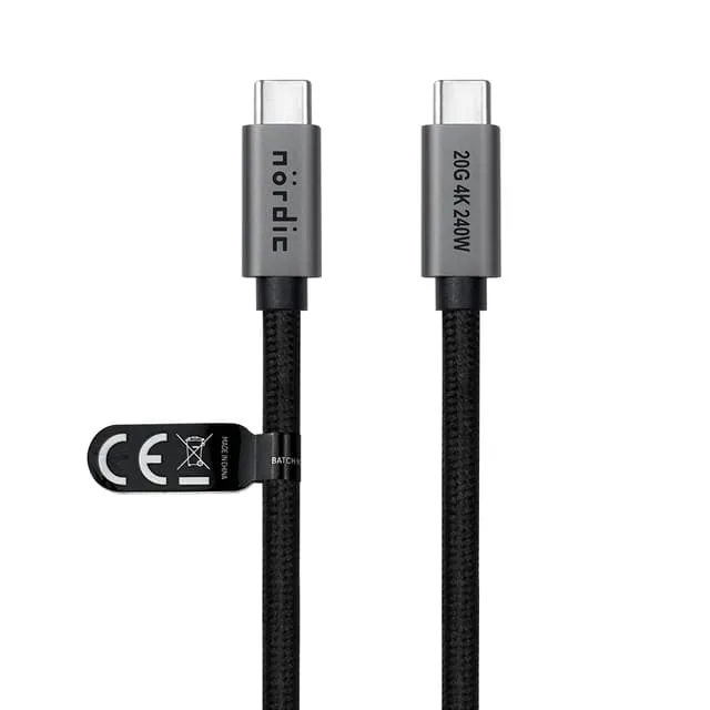 NÖRDIC 3m USB 3.2 Gen 2 USB-C till C nylonflätad kabel