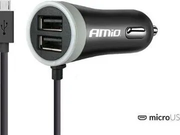 Amio Automobilinis įkroviklis pch pro-01 microusb + 2xusb 2.4a
