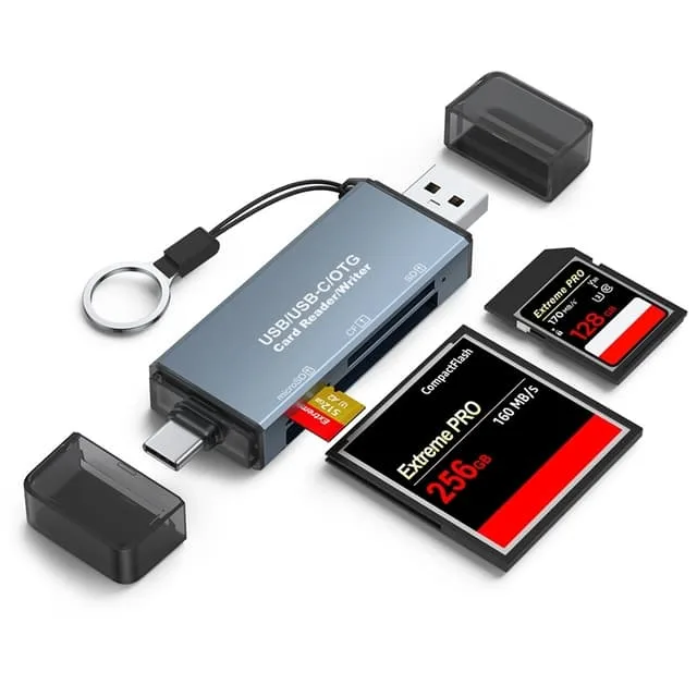 NÖRDIC USB-A, USB-C, Lightning Kortläsare 5 Slot CF, SD, MicroSD, MS, XD UHS-I