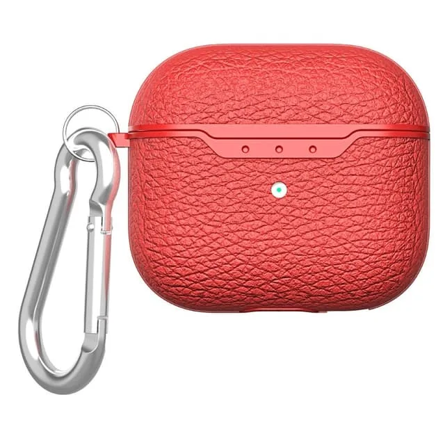 SKALO AirPods 4 Litchi Fodral med Karbinhake