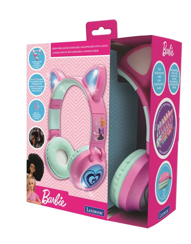 Lexibook Barbie Kattöron trådlösa hörlurar med ljus