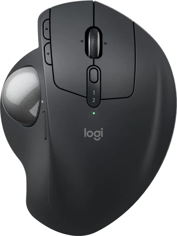 Logitech MX Ergo S – avancerad trådlös mus med styrkula, USB-C-laddningsbar trådlös ergonomisk mus med Bluetooth och krypterad dongel, 6 programmerbara knappar, för PC/Mac