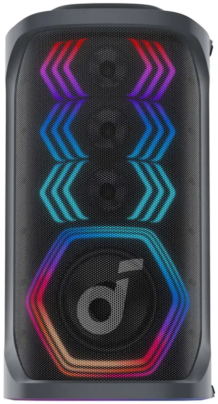 soundcore Rave 3S AI festsystem med 2 trådlösa mikrofoner, 200 W ljud, AI röstborttagning, reverb, ljusshow, 12H speltid, portabel Bluetooth PA-anläggning för hem, fest eller trädgård