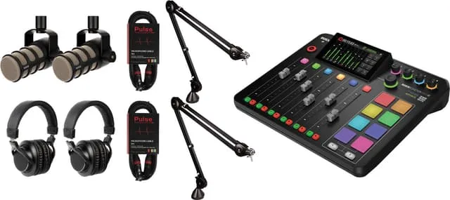 Rode Rodecaster Pro II Audio Production Studio Podcast Station vit med Rodecover 2 skydd och keepdrum mikrofiberduk
