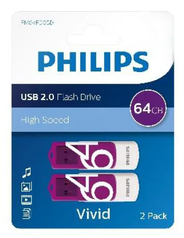 Philips FM64FD05D USB-sticka 64 GB USB Type-A 2.0 Lila, Vit