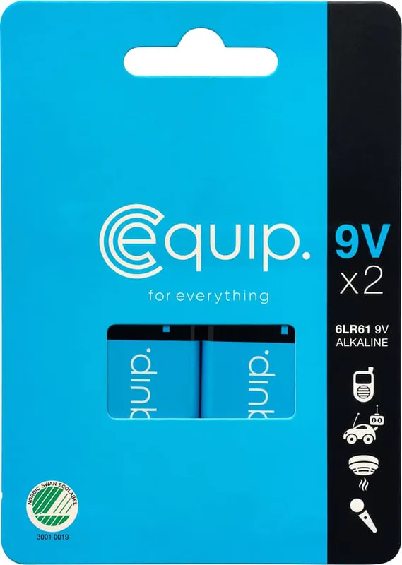 Equip 6LR61 PP3 9V batterier (2-pack)