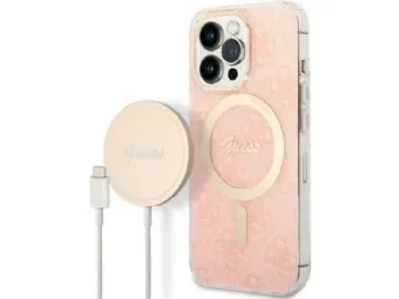 Guess Guess laddningsfodral + trådlös laddare GUBPP13LH4EACSP Apple iPhone 13 Pro rosa/pink hårt fodral 4G Print MagSafe