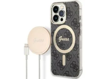 Guess Guess laddningsfodral + trådlös laddare GUBPP13XH4EACSK Apple iPhone 13 Pro Max svart/svart hårt fodral 4G Print MagSafe