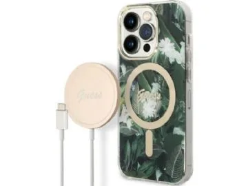 Guess Guess laddningsfodral + trådlös laddare GUBPP14XHJEACSA Apple iPhone 14 Pro Max grönt/grönt fodral Jungle MagSafe
