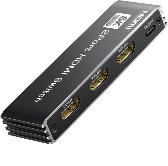 NÖRDIC HDMI 2 till 1 Switch 8K60Hz 4K@120Hz med fjärrkontroll, Aluminum