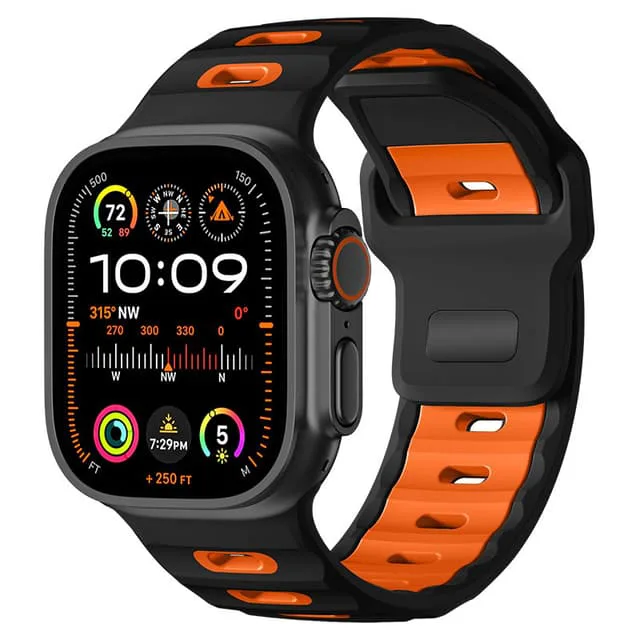 Snyggt silikonarmband för Apple Watch 42/44/45/46/49mm Svart+orange