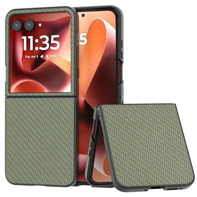 SKALO Motorola Razr 60 Ultra 5G Carbon Fiber Flip PU-Läder Skal