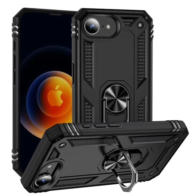 Till iPhone 16e Hybrid skal med Finger Ring & Metall Plåt
