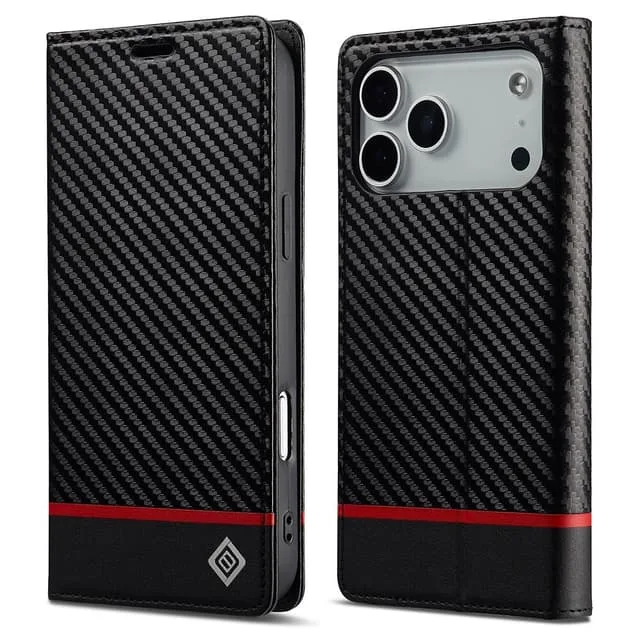 Skalo iPhone 17 Pro Max LC.IMEEKE Carbon Fiber Plånboksfodral