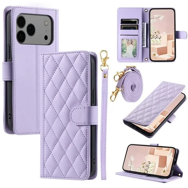 Skalo iPhone 17 Pro Max Quiltat Axelrem Plånboksfodral