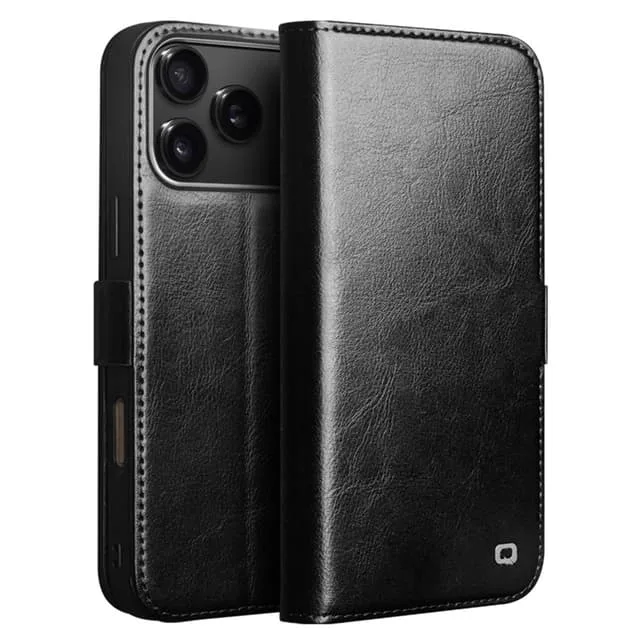 Skalo iPhone 17 Pro Max QIALINO Äkta Läder Plånboksfodral