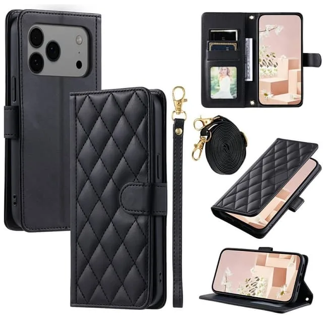 Skalo iPhone 17 Pro Quiltat Axelrem Plånboksfodral