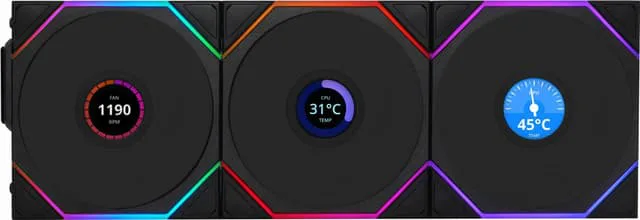 Lian Li UNI TL trådlös LCD 120mm omvänd PC-fläkt (3-pack, svart)