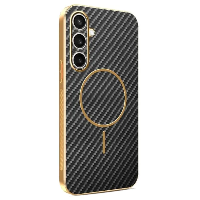 Skalo Samsung S25 FE Carbon Fiber Guldkant Skal