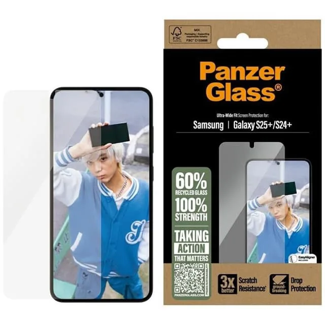 PanzerGlass Galaxy S25 Plus Härdat Glas Skärmskydd Ultra-Wide Fit